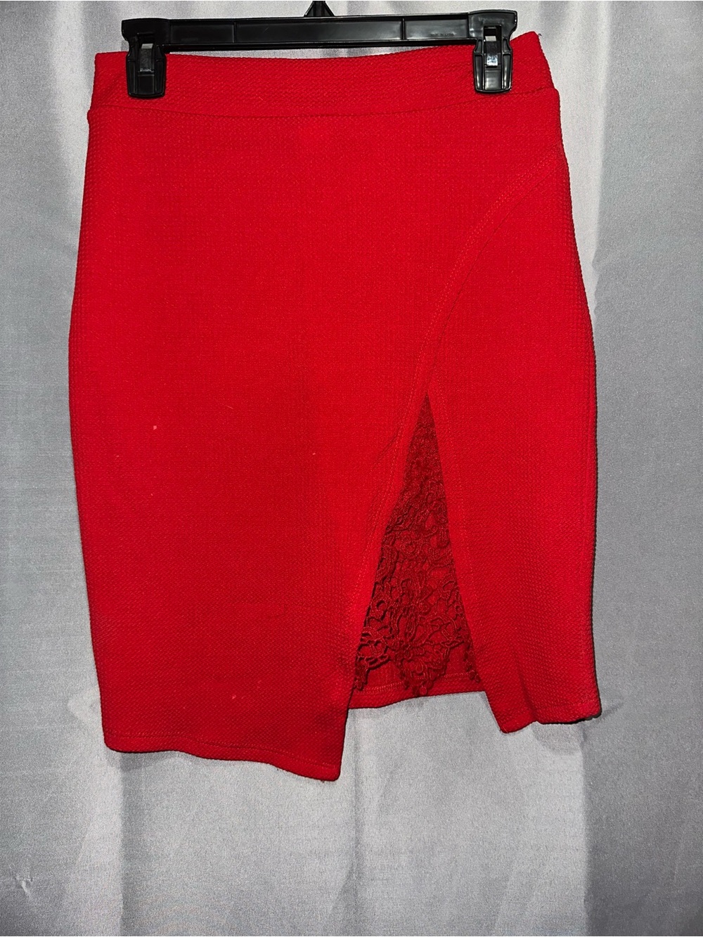 Fashion Magazine Red Lace-Trim Midi Skirt